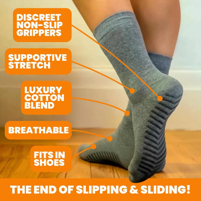 Gripjoy Grip Socks for Women, Grippy, Non Slip, Gripper Socks for Women & Men, Pilates, Yoga, Hospital, Non Skid, 3 Pairs, Crew, Gray - Image 2